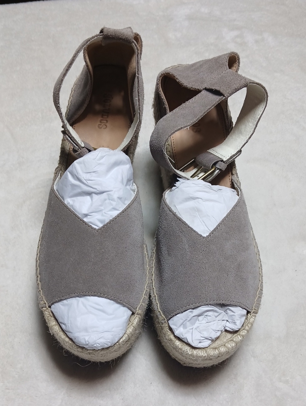 Soludos Taupe Suede Espadrille Wedge Sandals with Ankle Strap Size 10